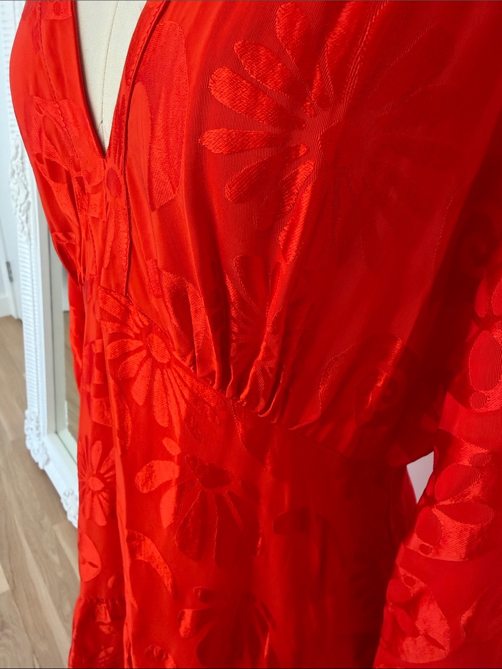 Anthropologie Red V-Neck Long Sleeve Maxi Dress - Picture 6 of 7